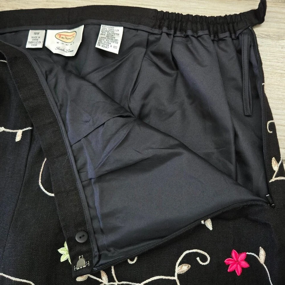 Talbots Woman Irish Linen Trouser Pants Women's Lined Floral Embroidered 18W - Image 3 of 4