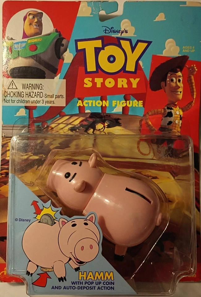 Figura de acción Pixar Disney Toy Story 1995 HAMM con moneda emergente 30 años de antigüedad 🔥 Foto 3 de 4