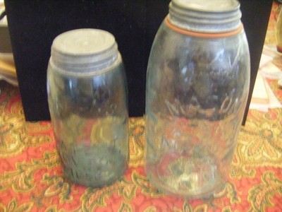 2 rare Vintage Mason's Blue 3 & 1 Qt Jars - Patent Nov. 30th. 1858 Aqua