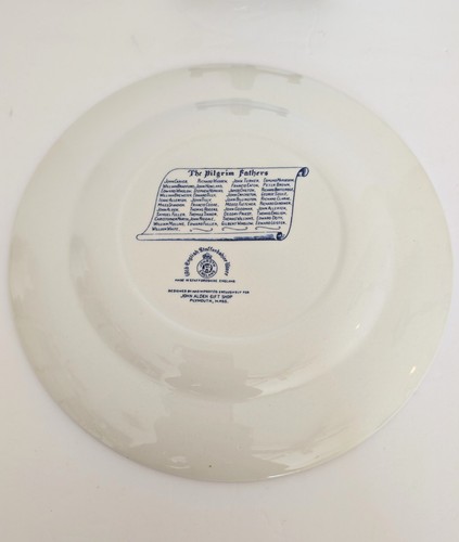 Old English Staffordshire Ware Blue & White Plate The Pilgrim Fathers England - Picture 7 of 8