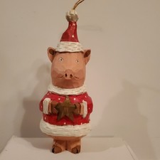 Wooden Pig Christmas Ornament