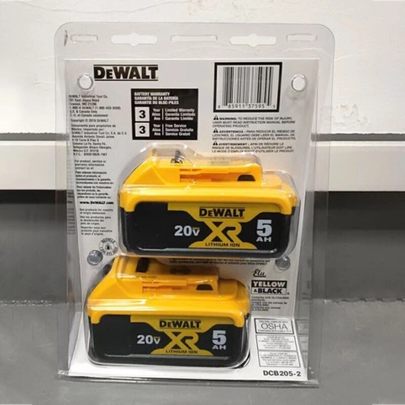Paquete de 2 baterías recargables PARA Dewalt DCB205 20 voltios 20v Max XR Li-Ion 5,0 AH Foto 2 de 2