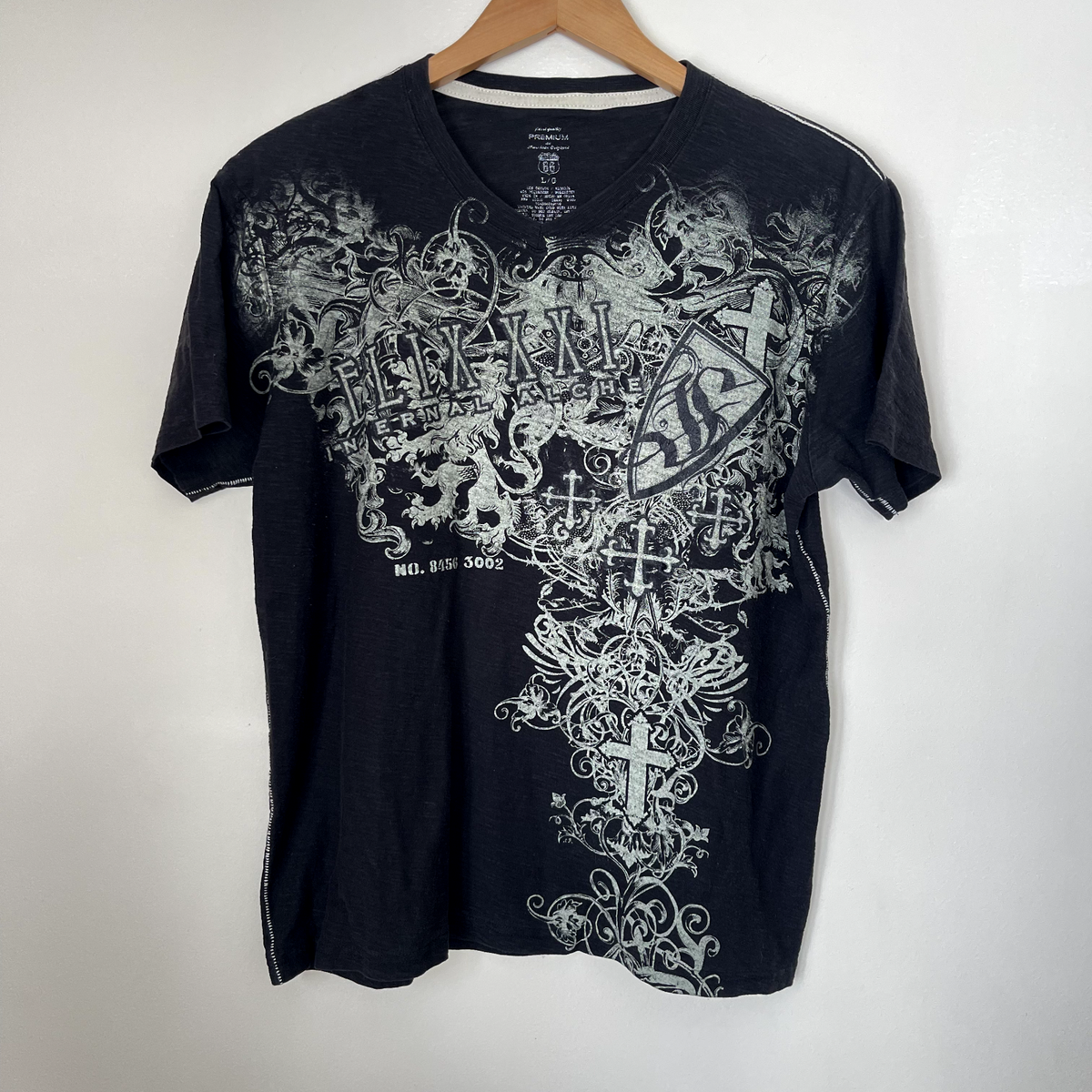 Route 66 Y2K Affliction Style Black Graphic Tee White Stitching