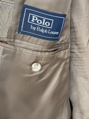 Vintage Polo Ralph Lauren Silk Cashmere Italy Blazer 44R Tan Glen