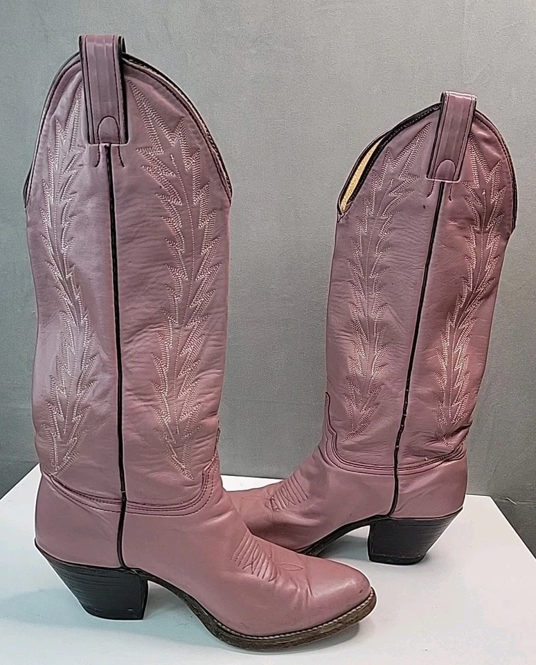 De Colección Botas de Vaquero de Cuero Rosa Abilene Para Mujer 7 Western EE. UU. Vaquera - ¡Ver Notas! Foto 2 de 4