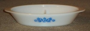 VINTAGE FIRE KING CORN FLOWER DESIGN DIVIDED BOWL / CASSEROLE DISH, UNMARKED