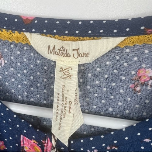 Matilda Jane New Blue Polka Dot Floral Lace Blouse Size XS Peplum Hem Cottage - Picture 9 of 12