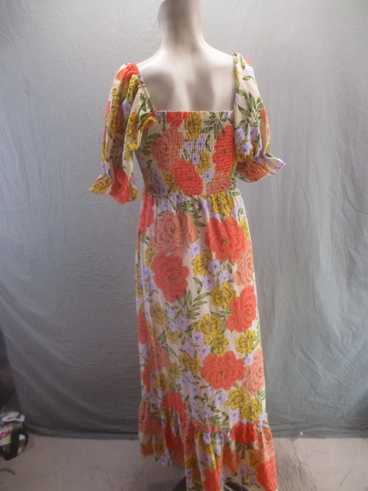 Nasty Gal размер 4 женщин цветочный короткий Puffed рукав собранными в Рюш богемное макси платье 673 - Изображение 4 из 4