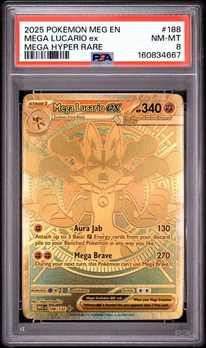 2025 POKEMON MEG EN-MEGA EVOLUTION MEGA HYPER RARE #188 MEGA LUCARIO EX PSA 8