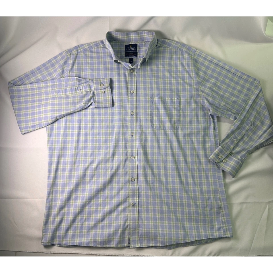 Camisa de vestir ajustada de tela ancha de viaje Stafford para hombre 18 36-37 a cuadros fácil cuidado Foto 2 de 4