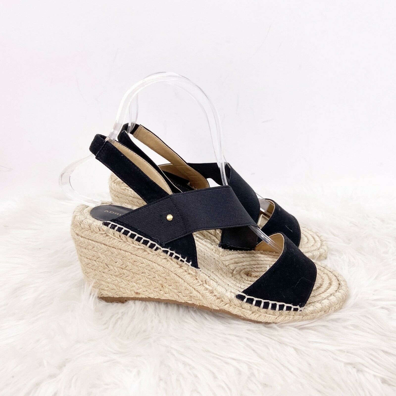 APL Sandali donna Adrienne Vittadini 7 M neri con cinturino creta espadrillas zeppa