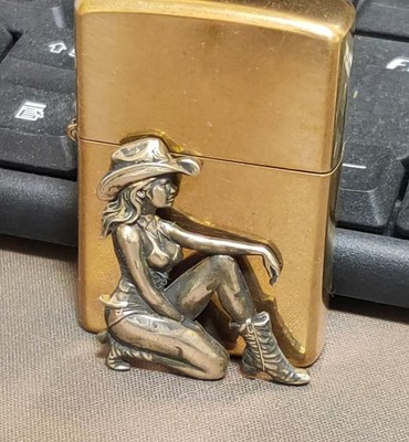 1 piece Brass Sexy Kneeling Cowboy Girl sticker Lighter DIY Accessories