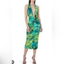 NWT Versace Jungle Print Halter Plunge V Neck Dress IT44 size 6