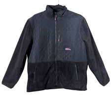 Eddie Bauer Women's Mixed Media Gorpcore Black Quilted Cozy Fleece Jacket Large