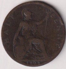 United Kingdom 1902 Half Penny -KM#793 -bronze -R5351 -Circulated