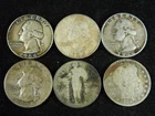 Lot of Six Mixed Silver Quarters 90% Silver 36 Grams