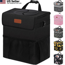 Vankor Car Trash Can Bin With Lid Hanging For Back Seat 2.2 Gallons Black