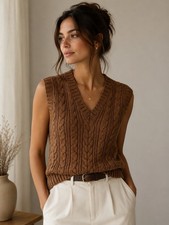 AE Cable Knit Sweater Vest Preppy Academia Cottagecore Minimalist Grandpa Core