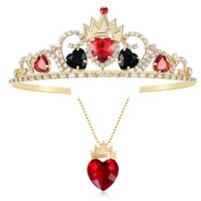 Descendants 5 Crown  Necklace Wicked Wonderland Costume Jewelry Set Red Rhin...