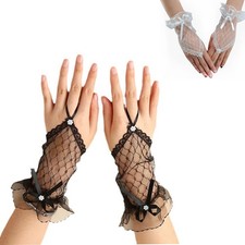 iRIIRIO 2pcs Lace Gloves One size fits most approx 7.3 inch/18.5 cm , Black