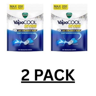 2 PACK - Vicks Vapocool Severe Medicated Sore Throat Drops, Total (400 ct )