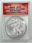 2016-W $1 American Eagle ANACS SP70 1 oz Silver Coin Satin Finish First Release