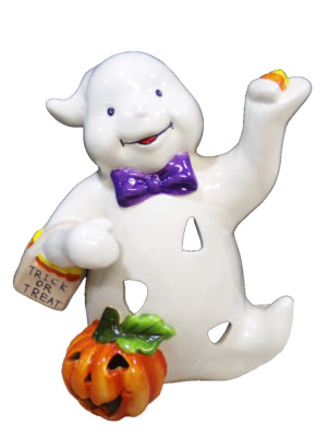 VINTAGE 7 INCH HALLOWEEN GHOST WITH CANDY BAG & JACK O LANTERN CANDLE ...