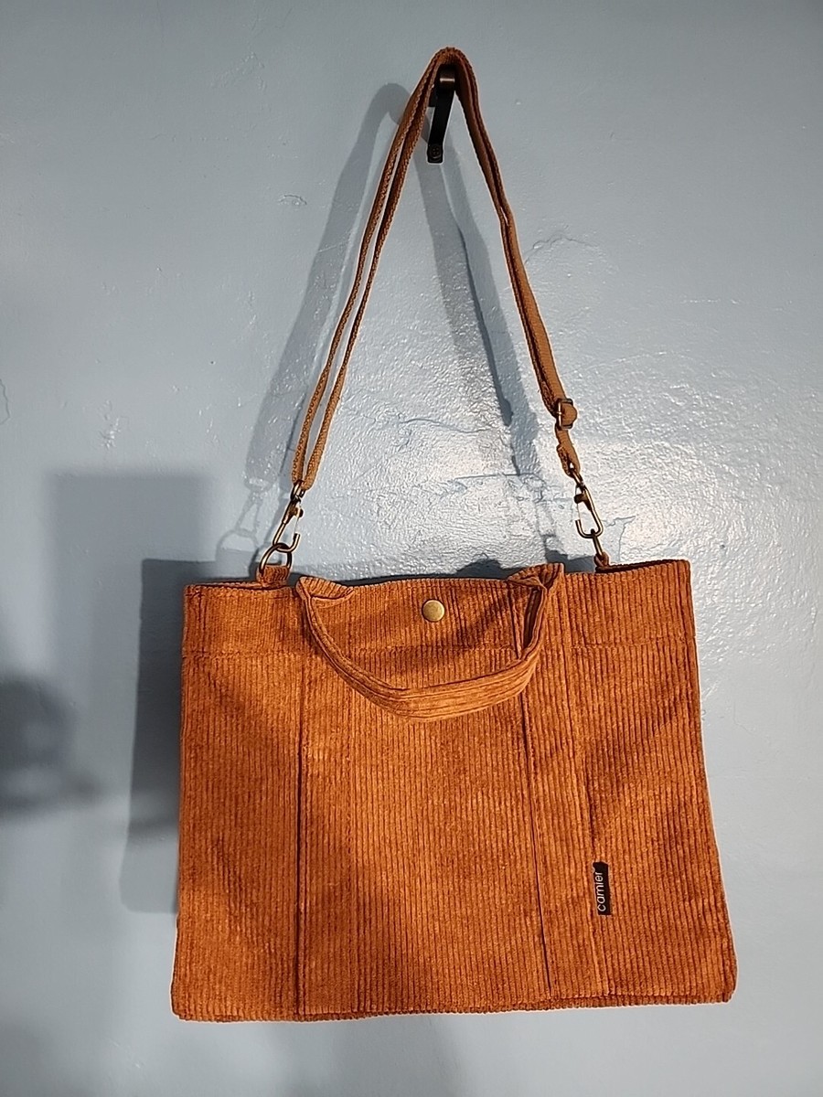 Camier Ladies Brown Corduroy Zipper Adjustable Strap Purse