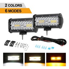 AUXBEAM 7" LED Work Light Bar Amber/White Strobe Flash Offroad Fog Driving ATV