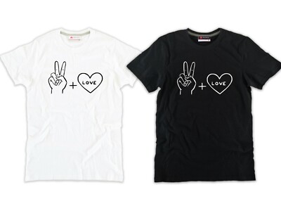 PEACE T-Shirt Frieden Hand und Herz schwarz-weiß Baumwolle no war Unisex