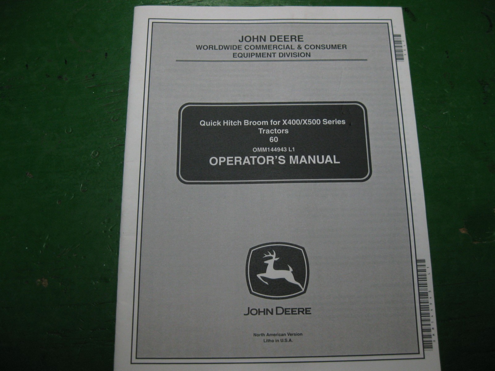 JD John Deere Model 60 Quick Hitch Broom X400 X500 Series Tractors