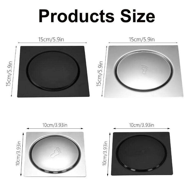 Foot Floor Drain Square Shower Drain Fast Draining Hair Catcher