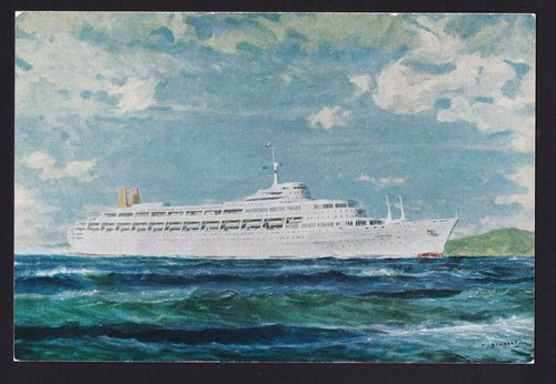 1961 Maiden Voyage P & O Orient Line Canberra ship postcard