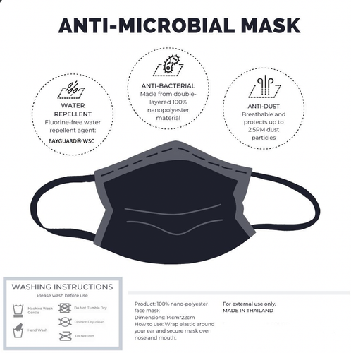 10 máscara facial negra lavable reutilizable nano-poliéster antimicrobiano envío rápido - Imagen 4 de 4