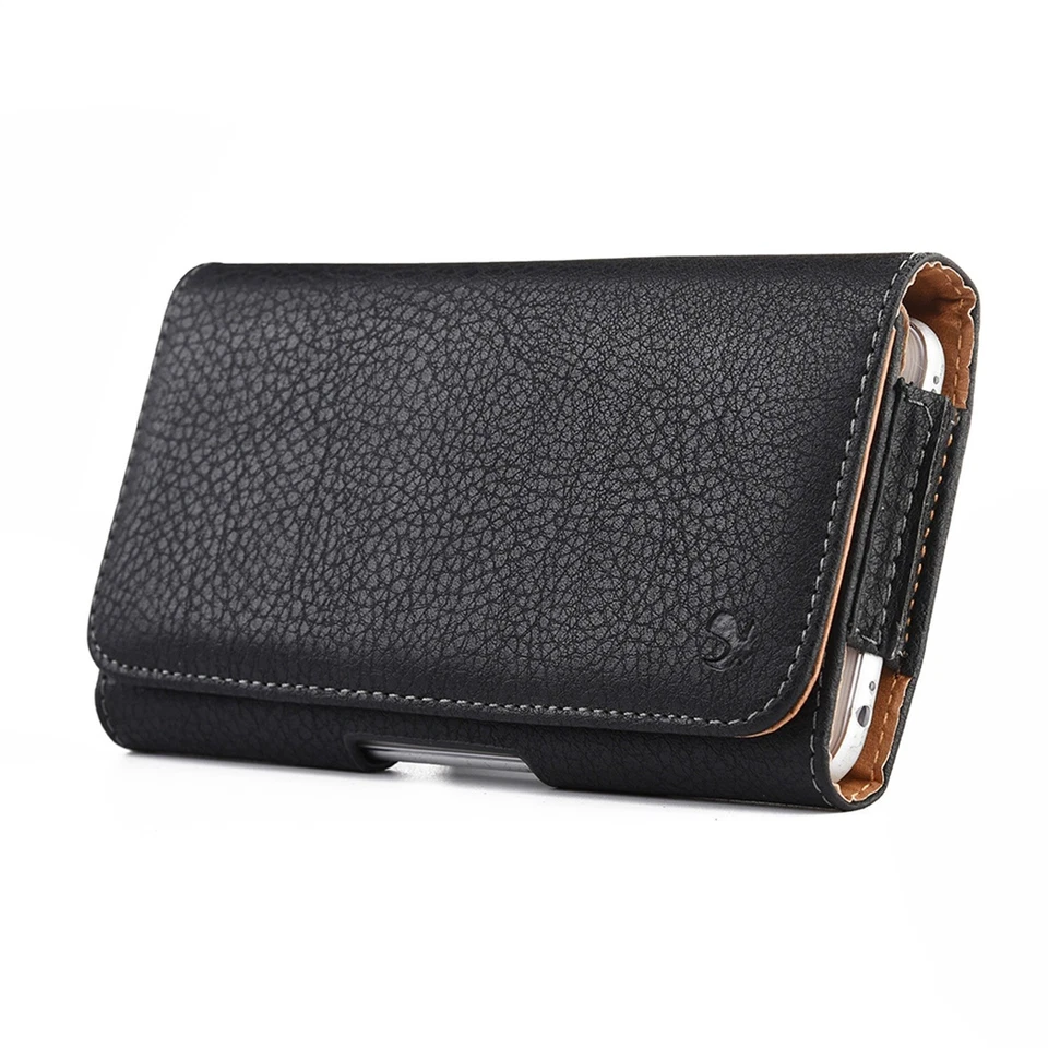 For Universal Black Leather Wallet Belt Clip Pouch Pocket Holster 5.5 Phone Case - Image 2 of 4