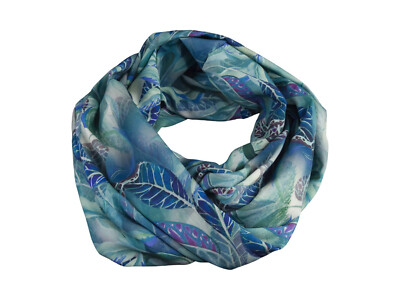 Damen-Rundschal  Blätter türkis blau mint bunt  ca. 33 cm x 140 cm 100% Viskose