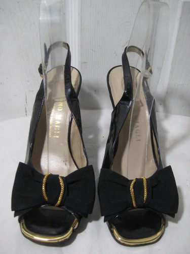 Bruno Magli Black Patent Leather Slingback Heeled Sandal Shoes Women's Size 37.5 - Picture 6 of 23