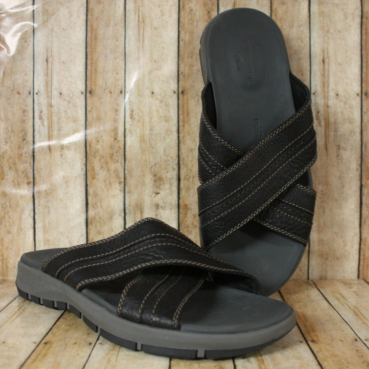 Clarks Brixby Cross Leather Slide Slilp On Sandals Mens US  display picture 3