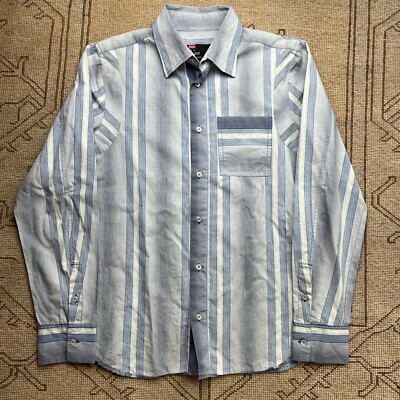 Vintage Y2K Diesel italienisches blau gestreiftes Hemd mit Farbverlauf Größe Medium