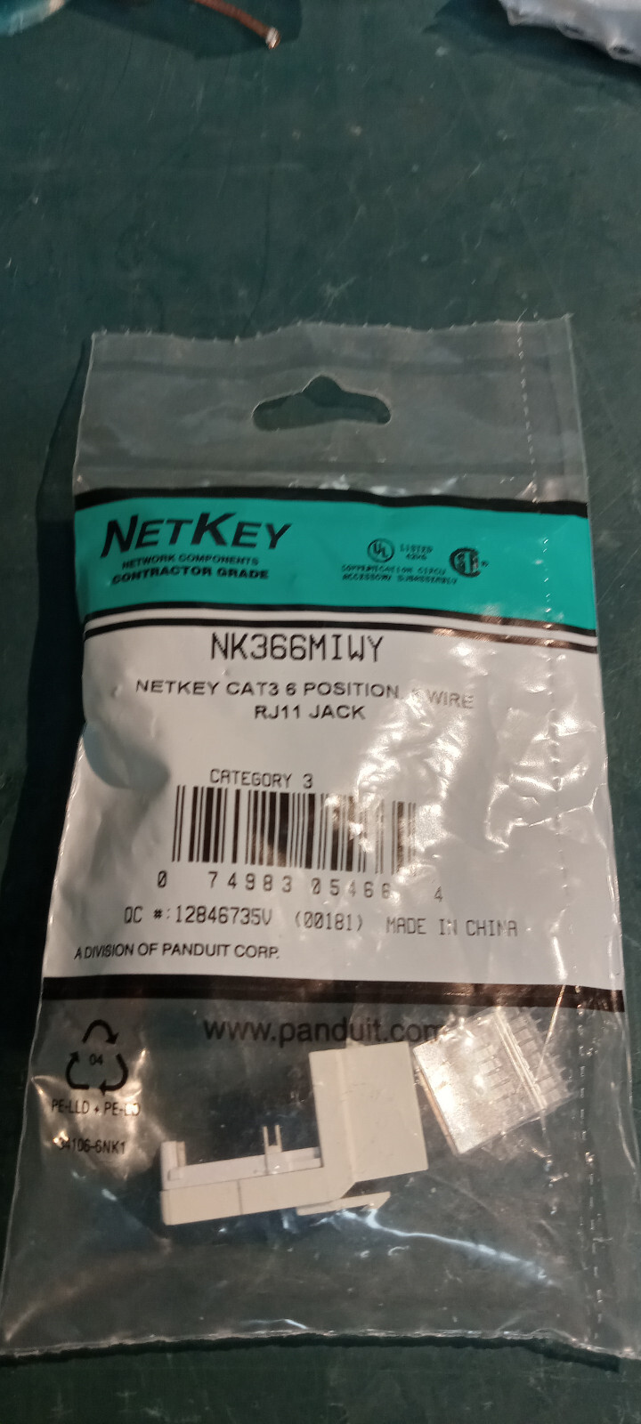 Lot of 8 NEW NETKEY Panduit CRT3 6POS 6 Wire RJ11 Jack Part# NK366MWHY ...