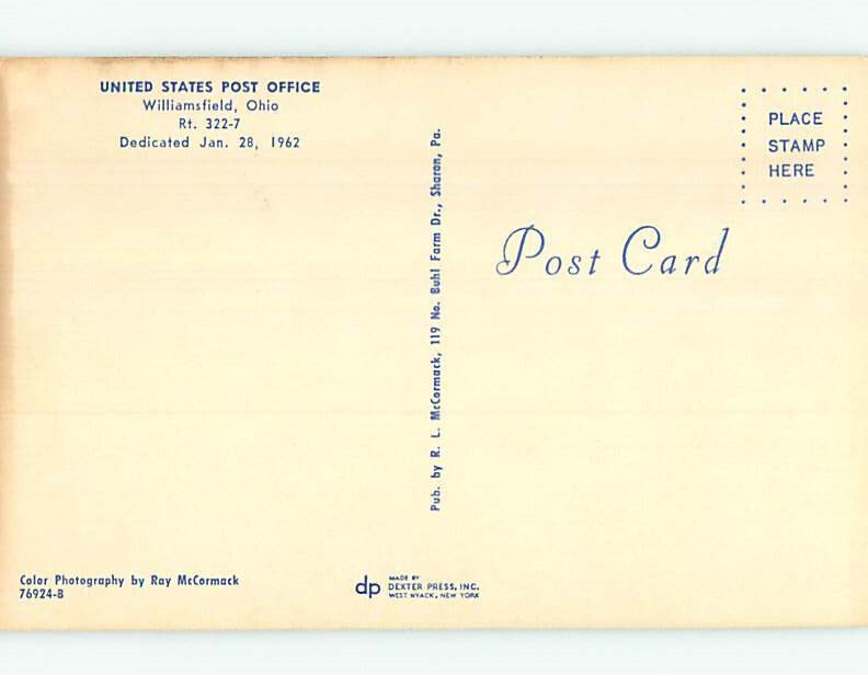 Unused Pre1980 POST OFFICE SCENE Williamsfield Ohio OH make an offer