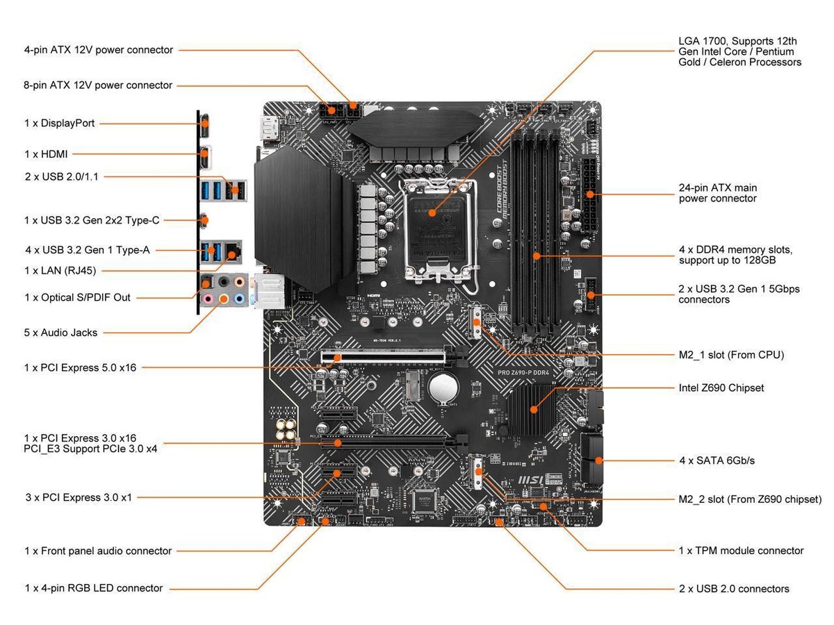 MSI PRO Z690-P DDR4 LGA 1700 Intel Z690 SATA 6Gb/s ATX Intel MSI PRO Z690-P DDR4 LGA 1700 Intel Z690 SATA 6Gb/s ATX Intel