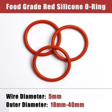 Wire Dia 5mm O-Ring Food Grade Silicone Gasket Sealing Washer OD 18mm-40mm Red