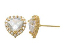 14K Yellow Gold CZ Heart Stud Earrings