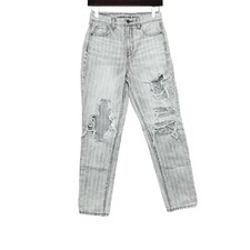 American Eagle Gray Striped Mom Jeans Distressed Destroyed Size 0