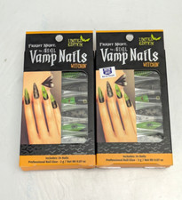 Lot of 2 Fright Night Vamp Nails 24 Glue On Nails Halloween Witchin' Black Green