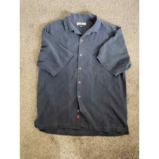 Men's Medium Tommy Bahama Weekend Tropics Silk Shirt NAVY w/ Coconut Buttons