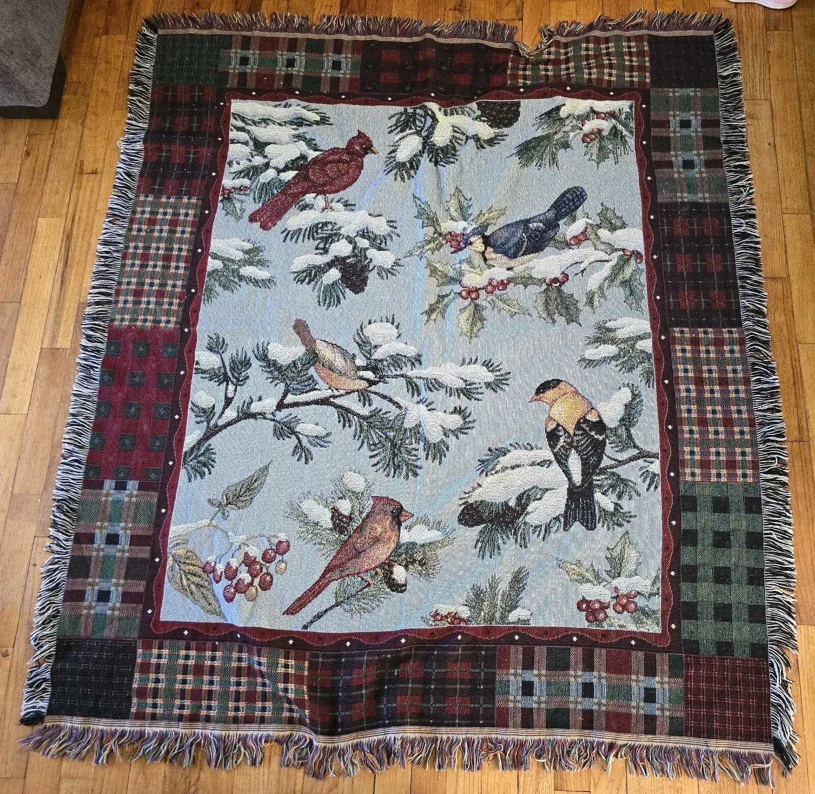 Christmas Cardinal Winter  Woven Tapestry Throw Blanket Mohawk