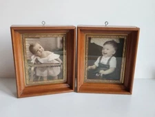 Antique Boy & Girl's Photo w/ C & A Richards Boston, Ma. Shadow Wood Frame 6.5"