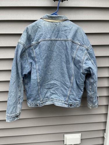 VTG 80’s Levi’s Hudson Bay Stripe Lined Reversible Denim Trucker Jean Jacket - Picture 8 of 12
